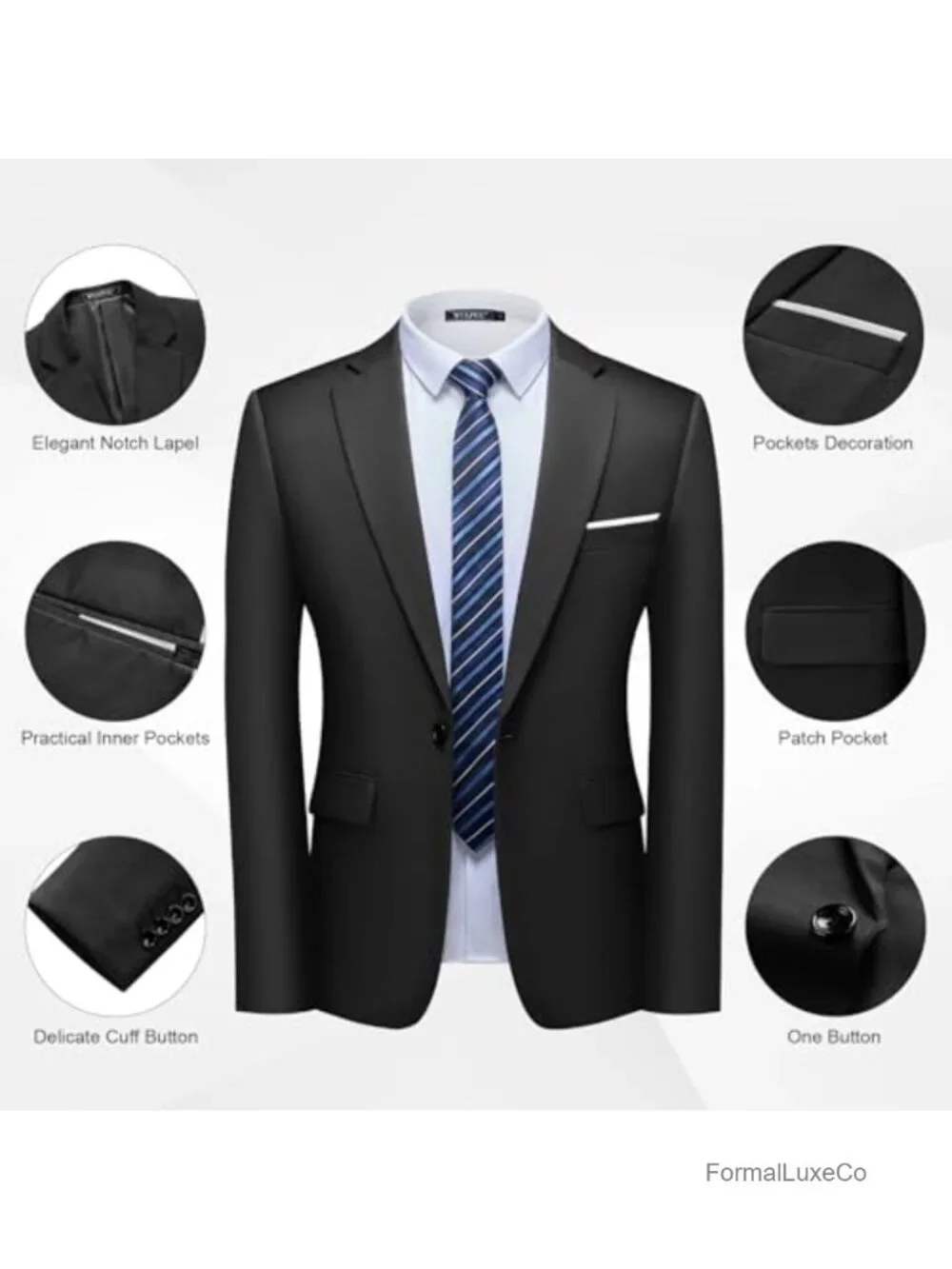 Men's 2-Piece Slim Fit Suit Set One Button Blazer Jacket & Pants Tuxedo